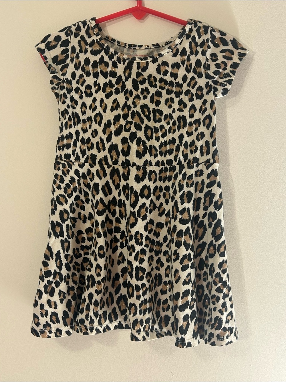 Kids Leopard Print Short Sleeve Skater Dress - White and Brown